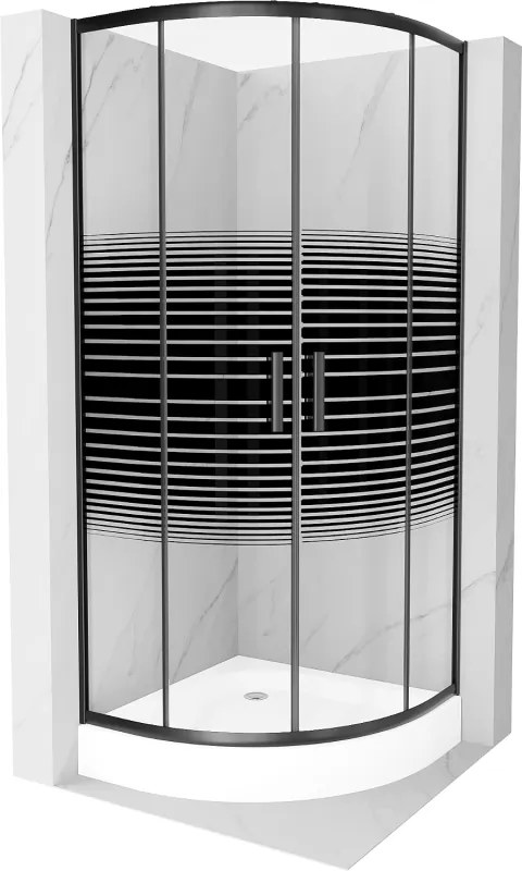 Mexen Rio half ronde douchecabine 90 x 90 cm, zwarte strepen, zwart + douchebak, wit - 863-090-090-70-20-4710