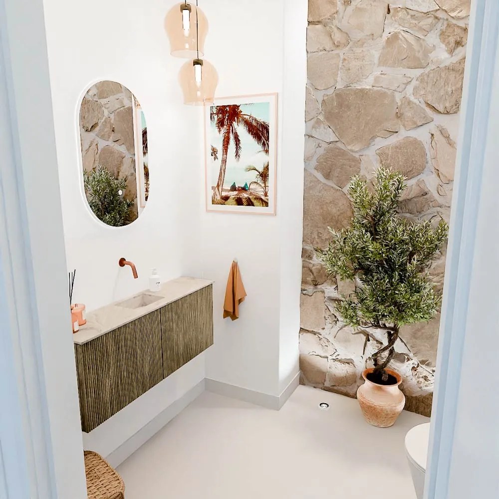 Mondiaz Joya DLux 100cm toiletmeubel dusk met wastafel faye midden zonder kraangat frappe