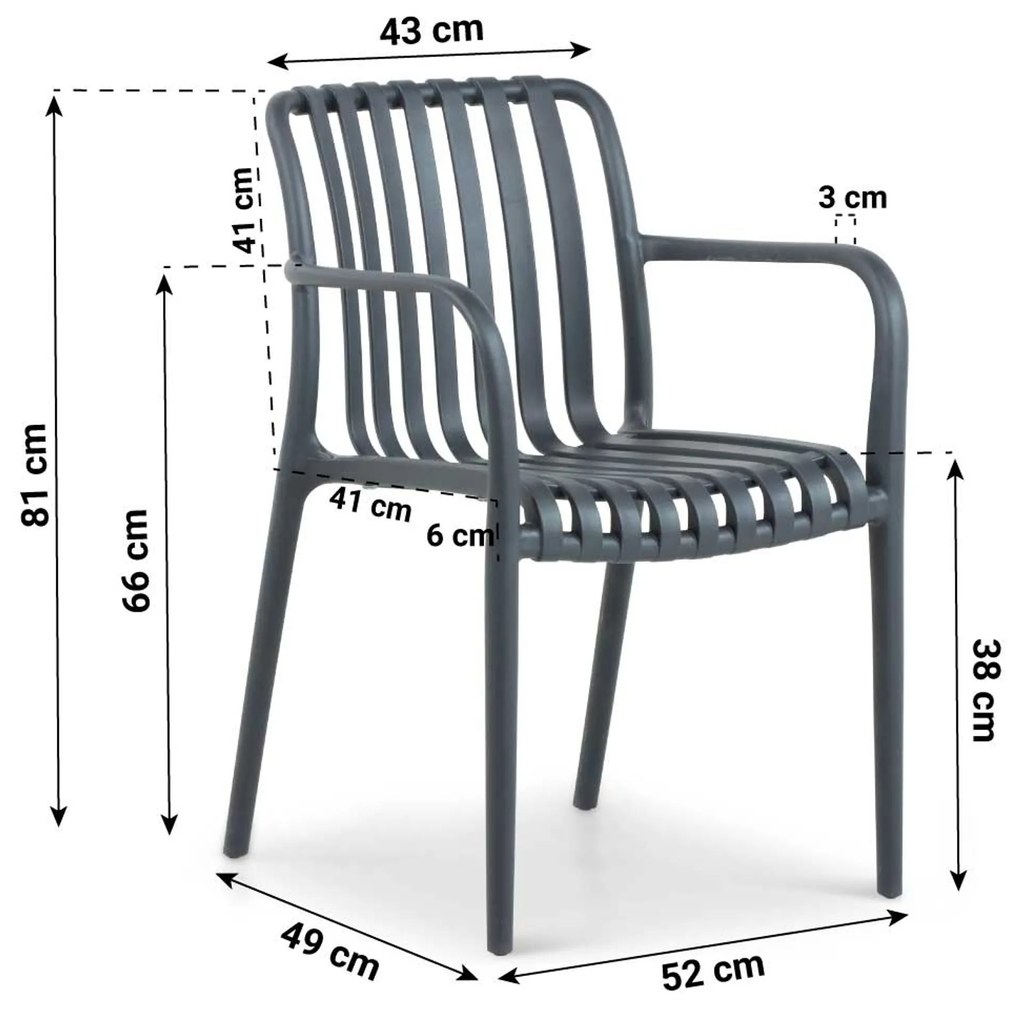 Tuinstoel stapelbaar Kunststof Grijs-antraciet Domani Furniture Vento
