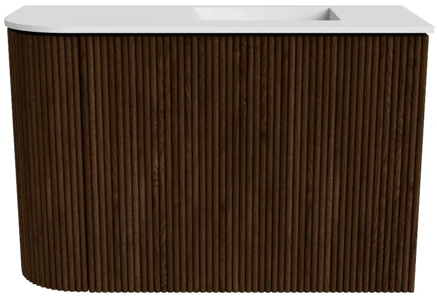 Mondiaz Joya 60cm toiletmeubel ronding links walnut met wastafel faye rechts 1 kraangat talc