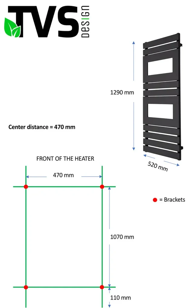 TVS Design Plano handdoekradiator wit 560W 129x52cm