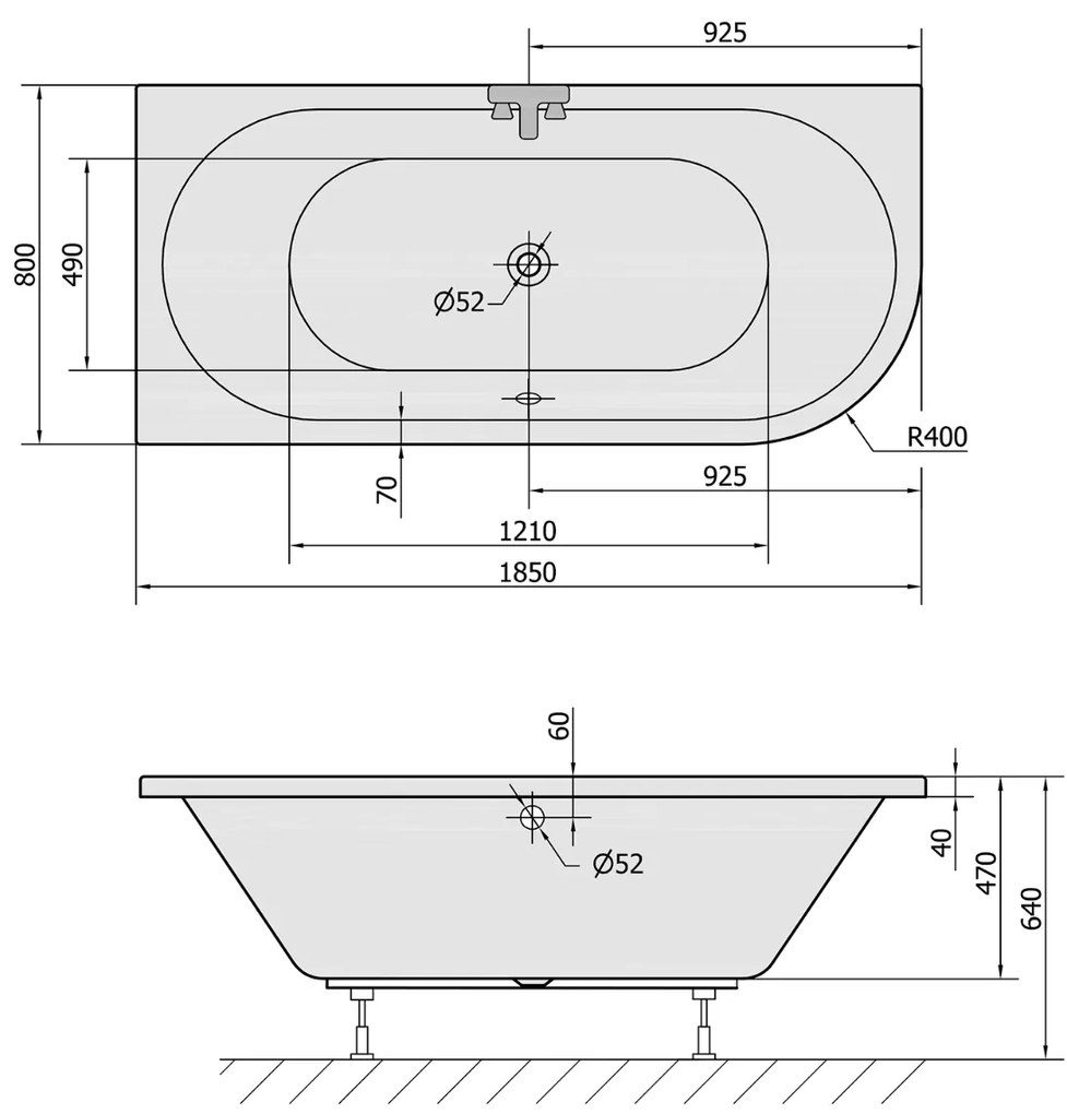 Polysan Viva hoekbad links 185x80x47cm wit