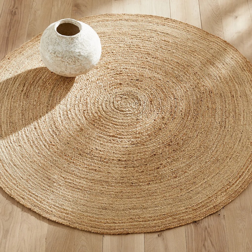 Rond vloerkleedØ160 cm in jute, handgevlochten, Hempy