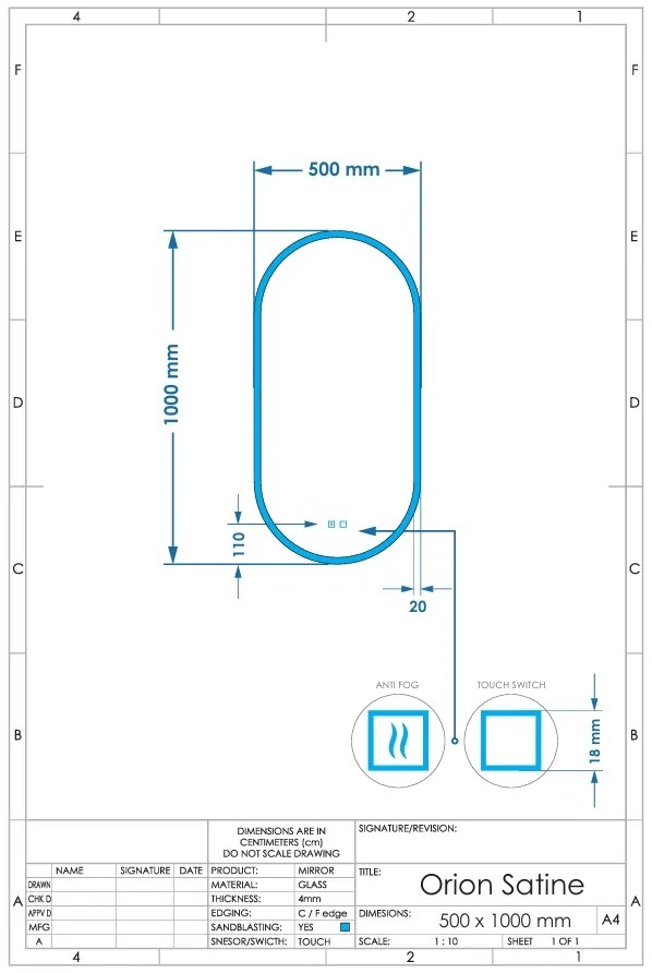 Gliss Design Orion toilet spiegel met verlichting verticaal 50x100cm