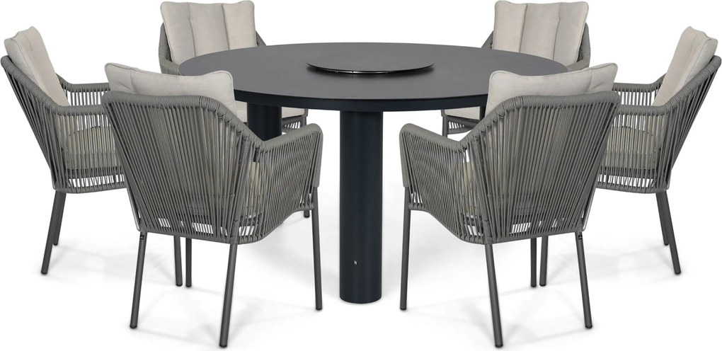 Tuinset Ronde Tuintafel 6 personen 150 cm Rope Grijs  De Laan Projects
