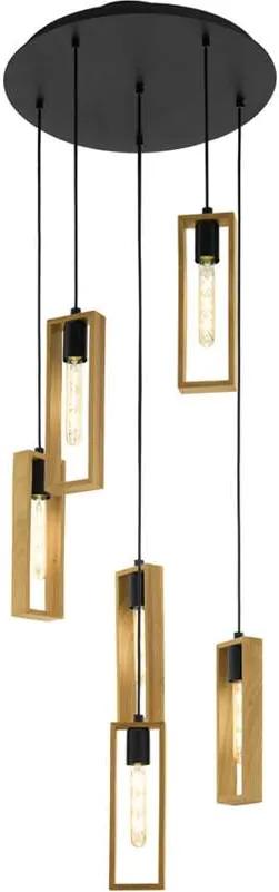 EGLO hanglamp Littleton 6-lichts - zwart/hout - Leen Bakker