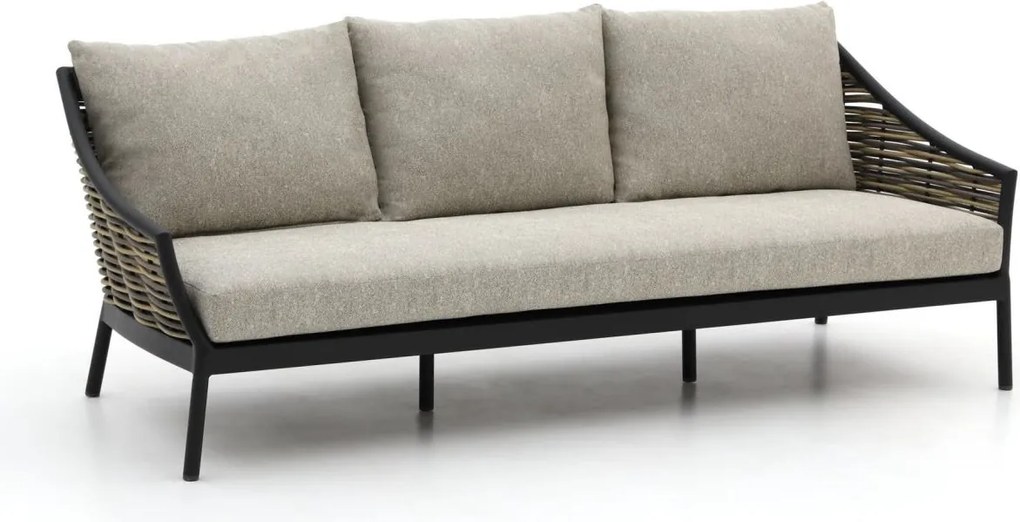 Loungebank Tuin Apple Bee  | Wicker (vlechtwerk) | 3 personen | Tuinbank Beige/Zwart | 203cm | Incl. kussens | Kees Smit Tuinmeubelen