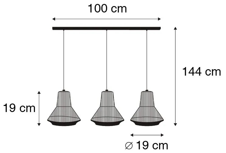 Eettafel / Eetkamer Landelijke hanglamp zwart met touw 19 cm 3-lichts - Jenthe Landelijk E27 Binnenverlichting Lamp