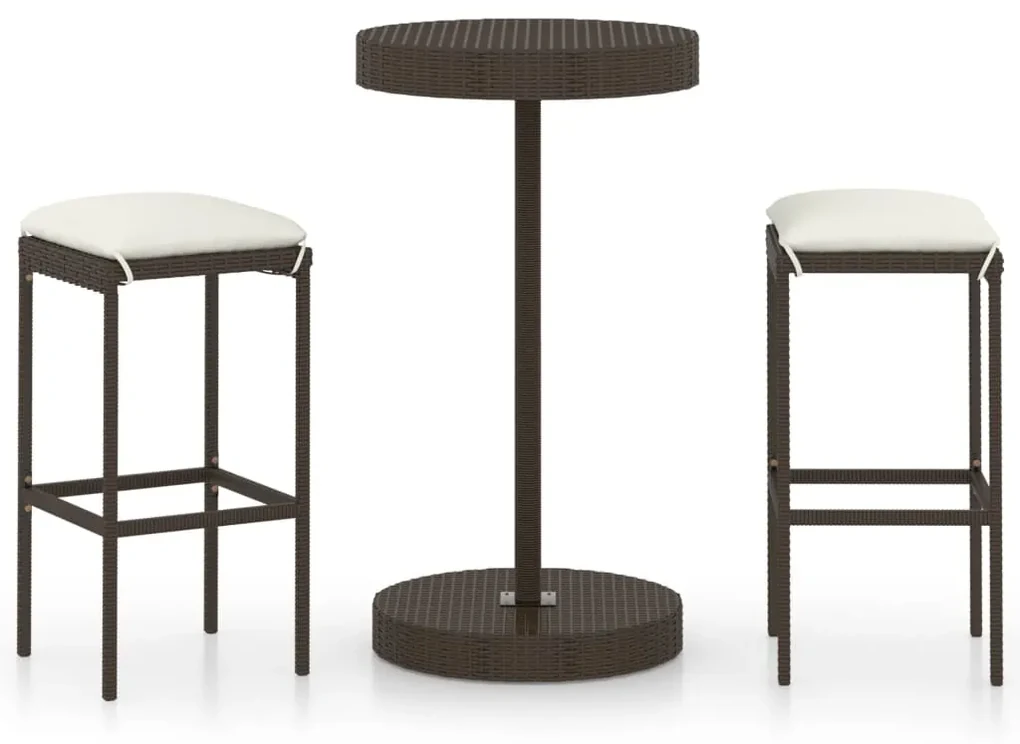 vidaXL 3-delige Tuinbarset met kussens poly rattan bruin