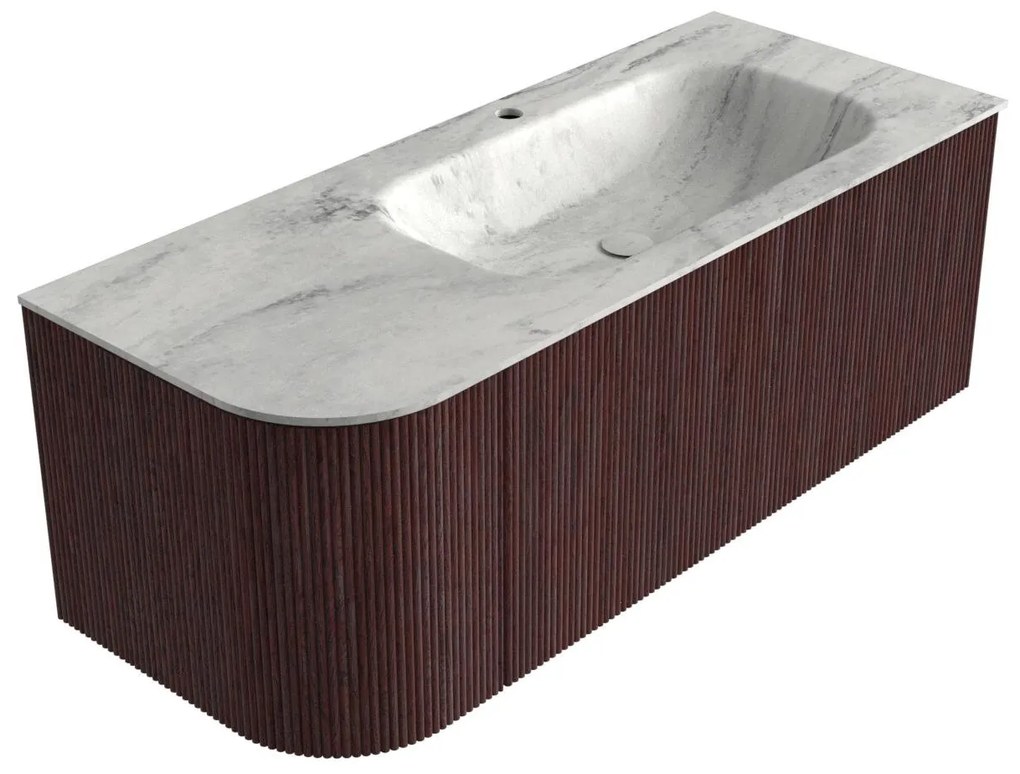 Mondiaz Kurve-dlux 115cm badmeubel ronding links ruby met 1 lade en deur en wastafel big small kraangat rechts opalo