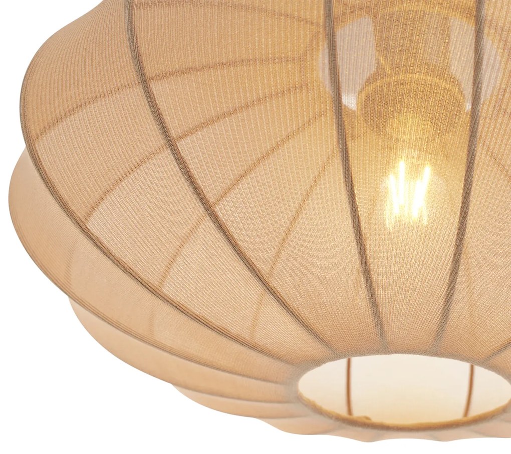 Eettafel / Eetkamer Japandi hanglamp zwart met bruine stoffen kap 2-lichts - BidaJapandi E27 Scandinavisch rond Binnenverlichting Lamp