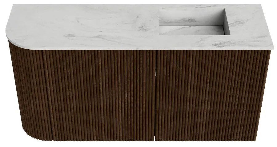 Mondiaz Joya DLux 80cm toiletmeubel ronding links walnut met wastafel faye rechts zonder kraangat opalo