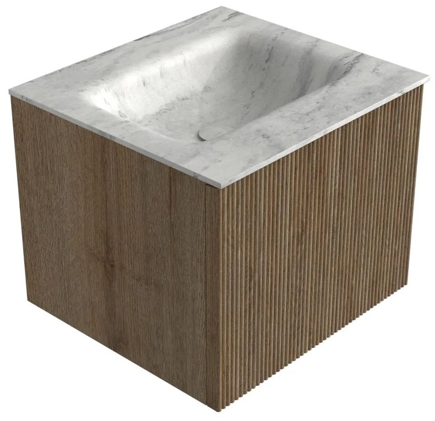 Mondiaz Kurve-dlux 50cm badmeubel dusk met 1 lade en wastafel grunne midden zonder kraangat opalo