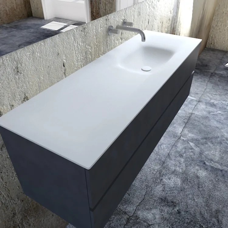 Zaro Valencia Solid Surface badmeubel 150cm mat antraciet zonder kraangat spoelbak rechts