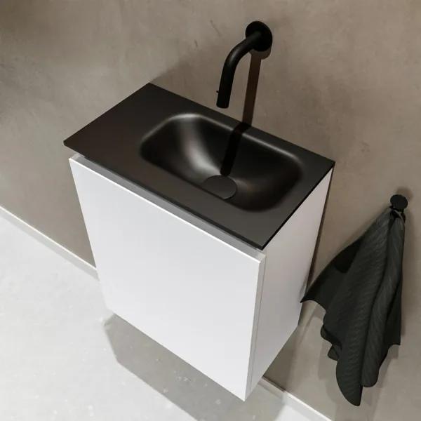 MONDIAZ TURE Toiletmeubel 40x23x50cm met 0 kraangaten 1 deuren talc mat Wastafel Eden rechts Solid Surface Zwart FK75341365