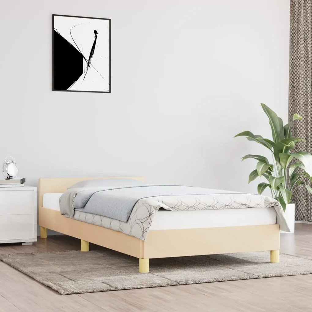 vidaXL Bedframe met hoofdeinde stof crèmekleurig 90x200 cm