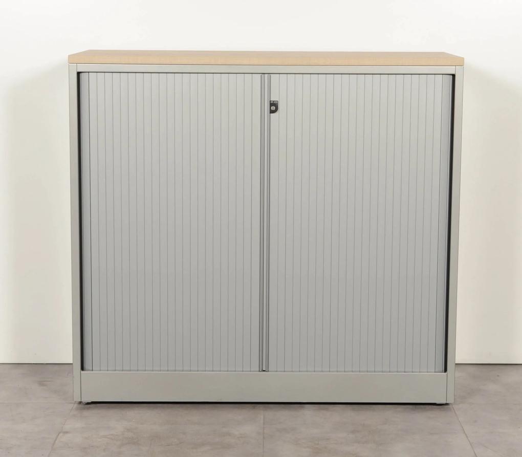 Roldeurkast, aluminium, 110 x 120 cm, incl. 2 legborden, gladde lamel (incl. nieuw topblad)