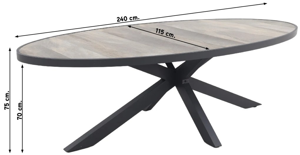 Silva tuintafel houtlook/keramiek - Ovaal - 240x115 cm.