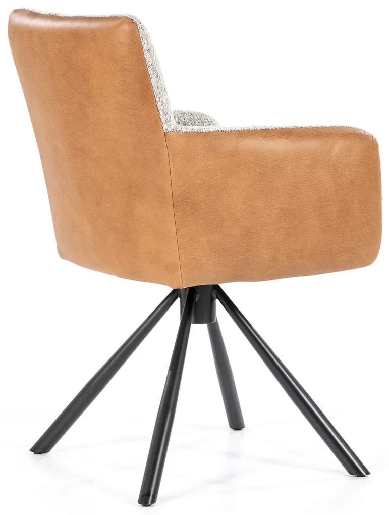 Eleonora Sef Draaibare Eetkamerstoel Beige Boucle Cognac Leer