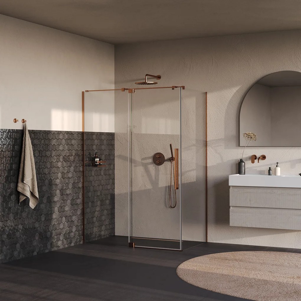 Brauer Stellar douchecabine met draaideur 140x100cm koper geborsteld PVD