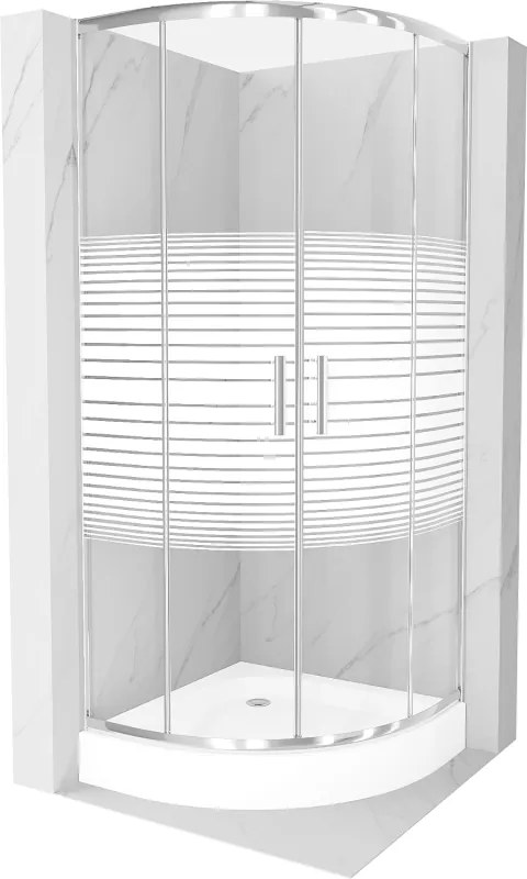 Mexen Rio halfronde douchecabine 80 x 80 cm, witte strepen, chroom + douchebak, wit - 863-080-080-01-20-4710