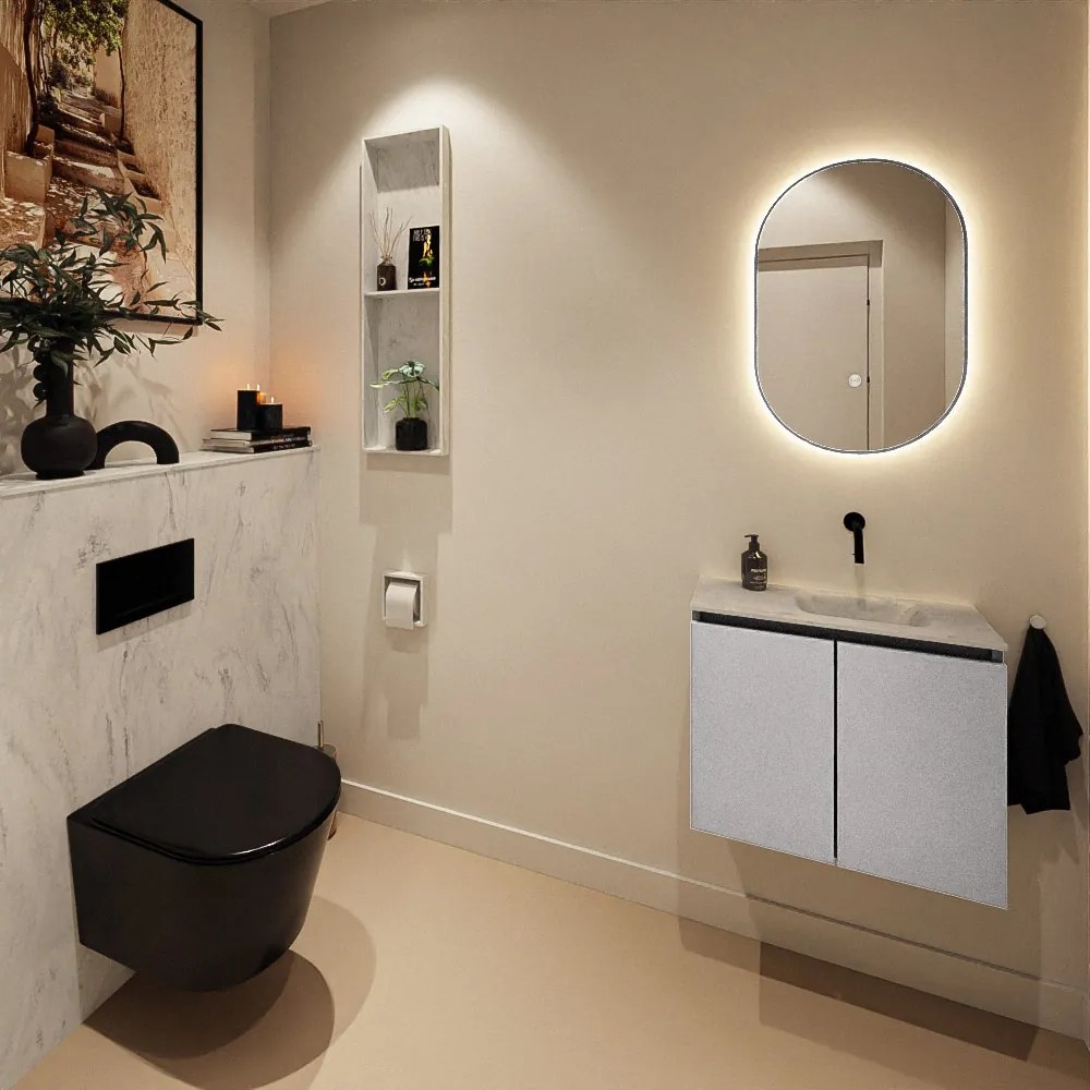 Mondiaz Ture DLux toiletmeubel 60cm plata met wastafel opalo rechts zonder kraangat