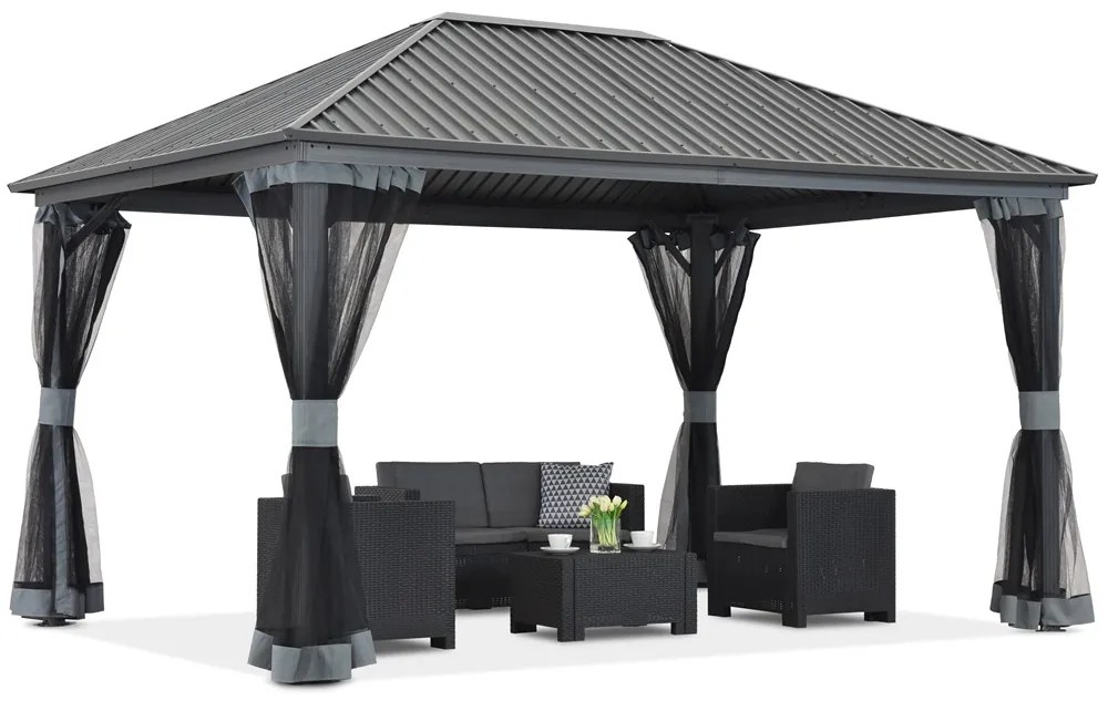 Metalen tuinhuis Sardinia 4x4 met klamboe Garden Point beige
