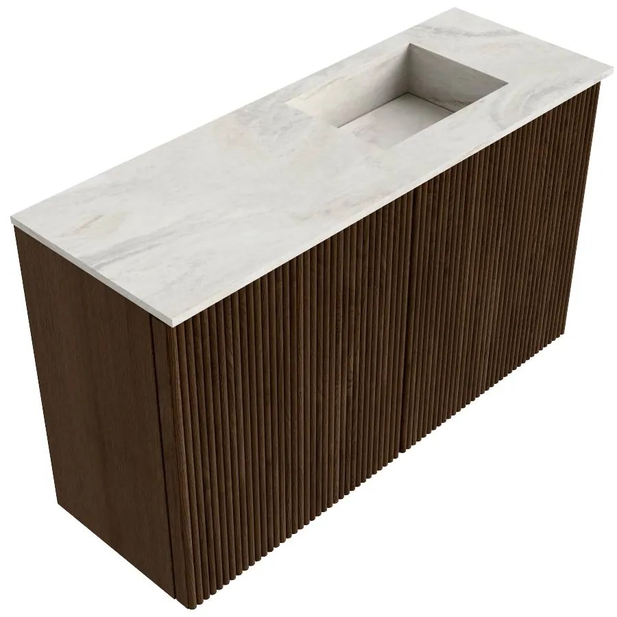 Mondiaz Joya DLux 70cm toiletmeubel walnut met wastafel faye rechts zonder kraangat ostra