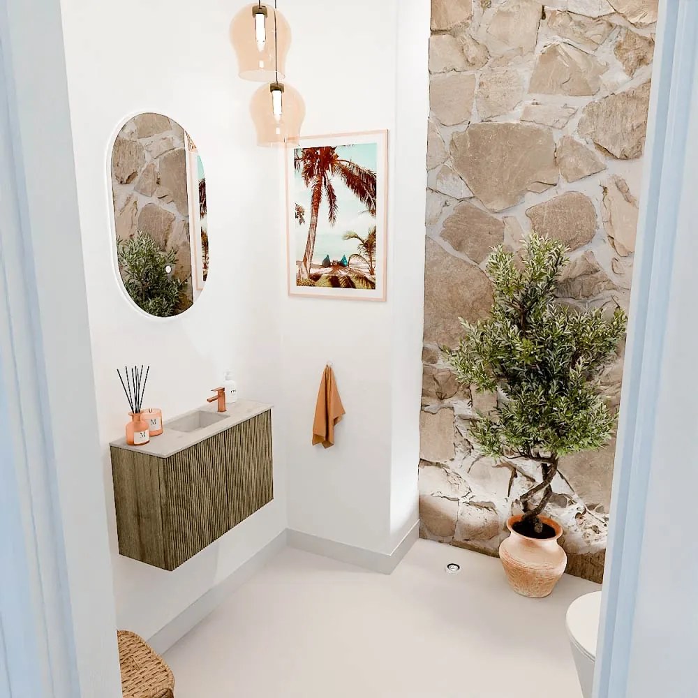 Mondiaz Joya DLux 60cm toiletmeubel dusk met wastafel faye midden 1 kraangat opalo