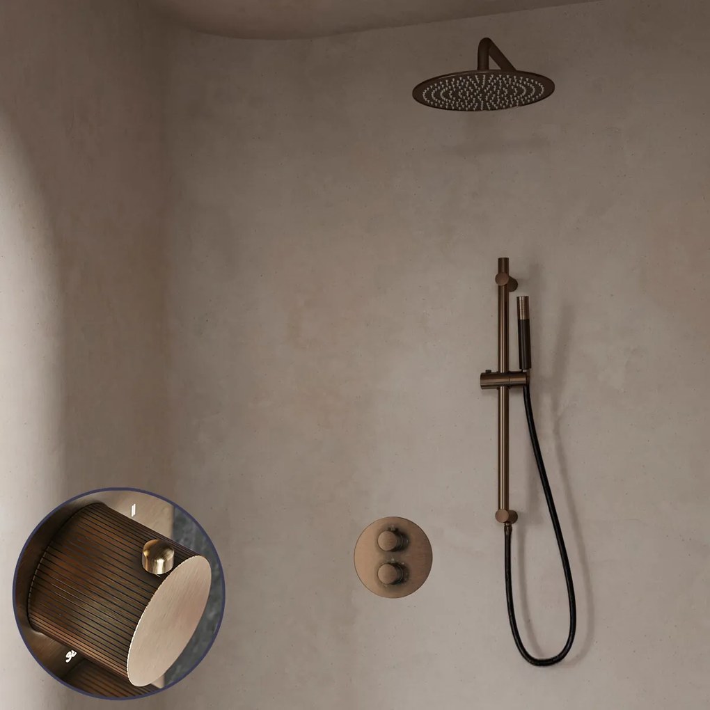 Saniclear Antique Stripes Pro inbouw regendouche rond met 20cm hoofddouche, muurarm en glijstang verouderd messing
