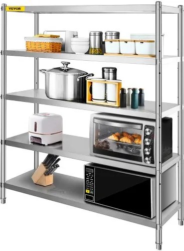 VEVOR Opbergrek, 5-laags opbergrek, roestvrijstalen garagestelling, 180 x 45 x 180 cm, zwaar opbergrek, totale capaciteit van 748 kg met verstelbare hoogte, opbergplanken, keukenplanken, vrachtplanken