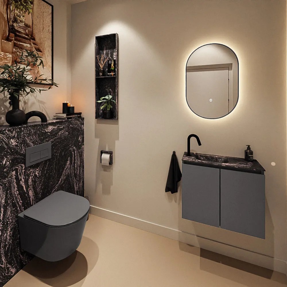 Mondiaz Ture DLux toiletmeubel 60cm dark grey met wastafel lava links met kraangat