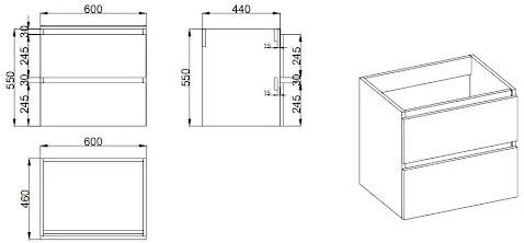 Fontana Kolo wastafelmeubel mat wit 60cm zwarte wastafel 0 kraangaten