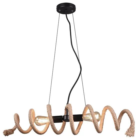 Eettafel / Eetkamer Landelijke hanglamp zwart met touw 2-lichts - Eveline Landelijk E27 Binnenverlichting Lamp