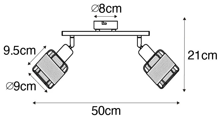 Design plafondlamp zwart met goud 2-lichts - Noud