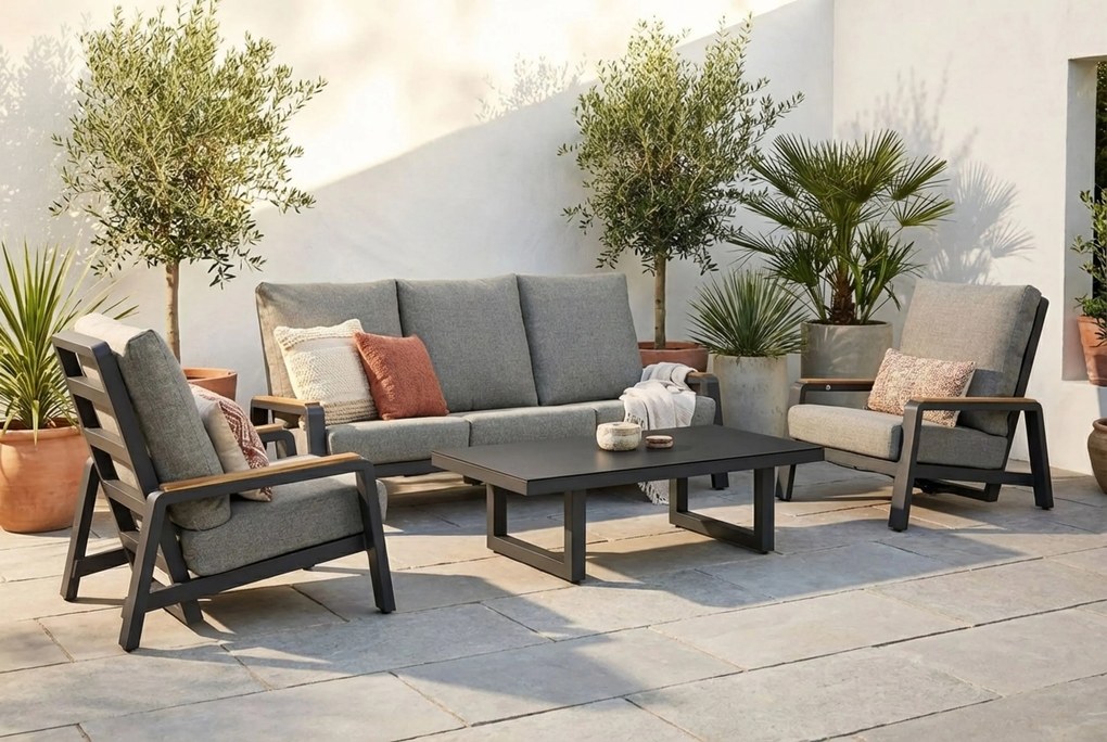 Stoel en Bank Loungeset 5 personen Aluminium/teak Grijs Osmen Manly