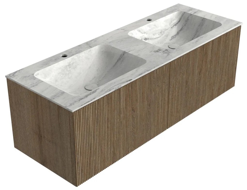 Mondiaz Kurve-dlux 130cm badmeubel dusk met 2 lades en wastafel leaf dubbel 2 kraangaten opalo