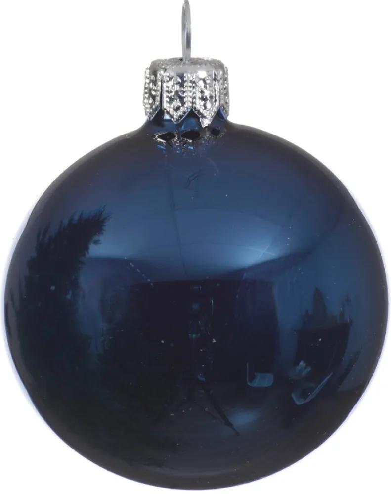 6 Glazen kerstballen glans 5 cm nacht blauw