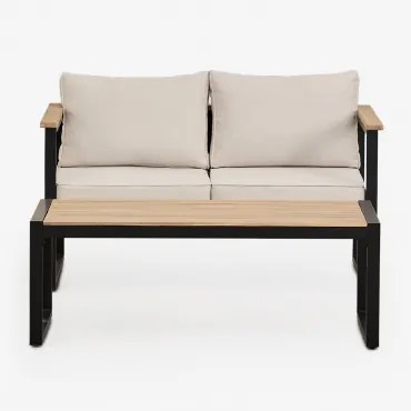 Tuinset Met 2-zitsbank En Salontafel Van Aluminium 110x55cm Lipov Zwart - Sklum