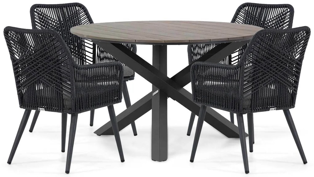 Tuinset Ronde Tuintafel 125 cm Aluminium/wicker Grijs 4 personen Coco Vedra/Ancona