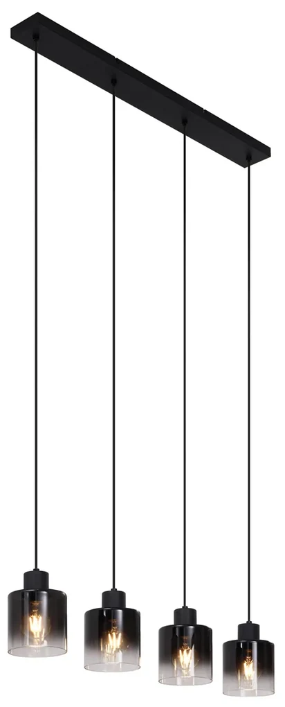 Eettafel / Eetkamer Moderne hanglamp zwart met smoke glas 4-lichts - Dame Modern E27 rond Binnenverlichting Lamp