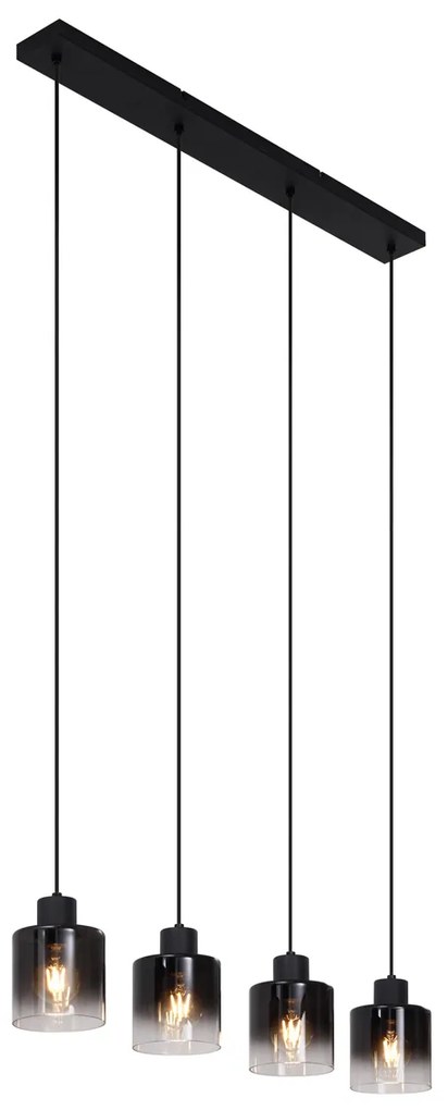 Moderne hanglamp zwart met smoke glas 4-lichts - Dame