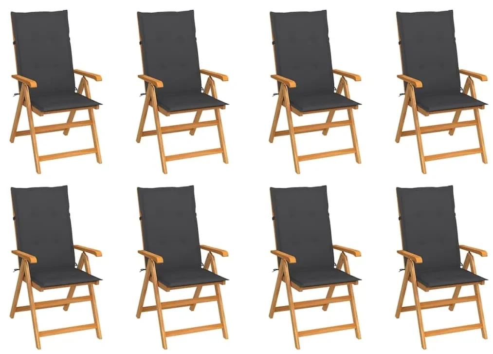 vidaXL Tuinstoelen 8 st verstelbaar met kussens massief teakhout