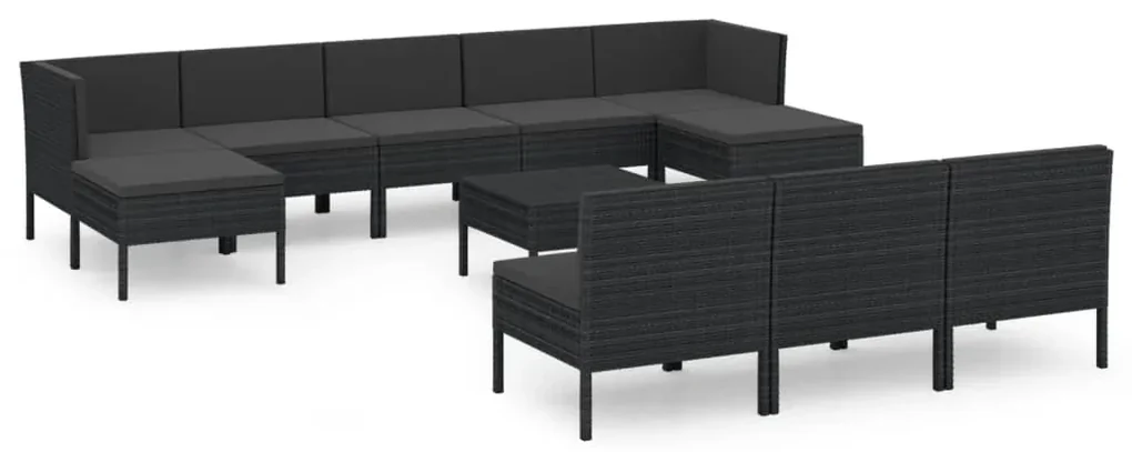 vidaXL 11-delige Loungeset met kussens poly rattan zwart
