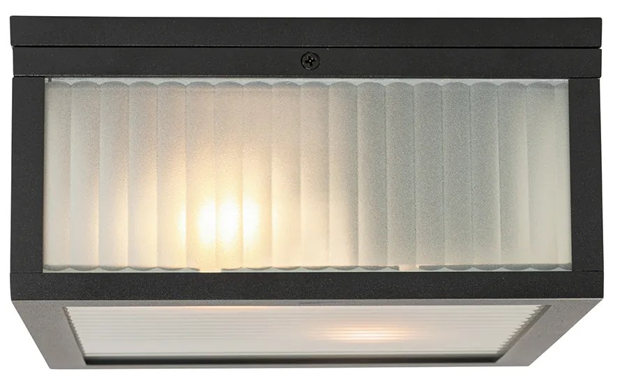 Buiten plafondlamp zwart met ribbel glas 2-lichts IP44 - Charlois