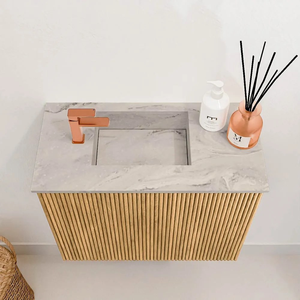 Mondiaz Joya DLux 50cm toiletmeubel oak met wastafel faye links 1 kraangat glace