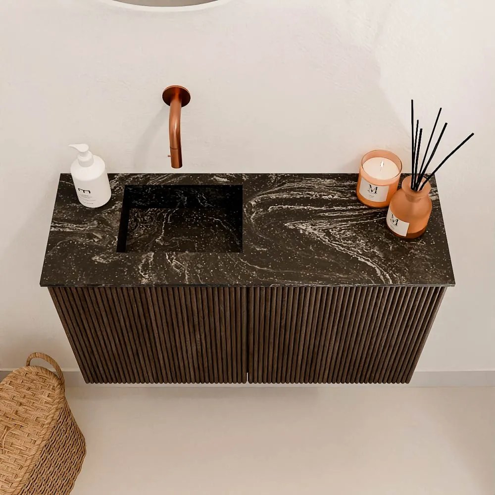 Mondiaz Joya DLux 70cm toiletmeubel walnut met wastafel faye links zonder kraangat lava