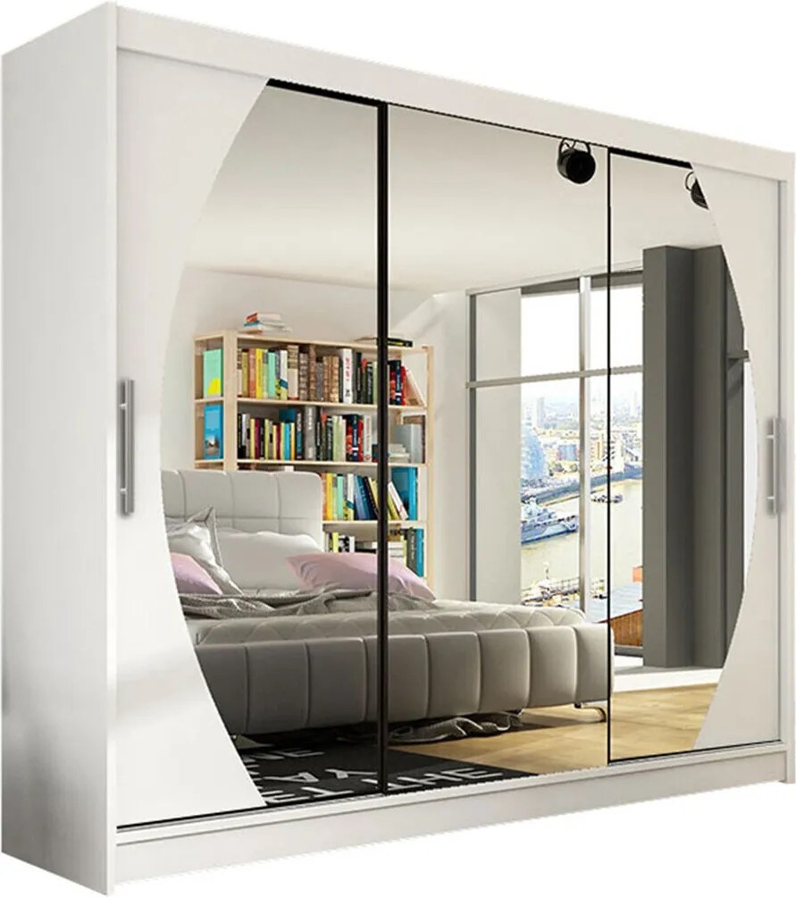 Kledingkast Closico Ordo V, Wit, 215x250x58cm, 203 kg, Kledingkast deuren: Schuivend, Aantal planken: 9, Aantal planken: 9