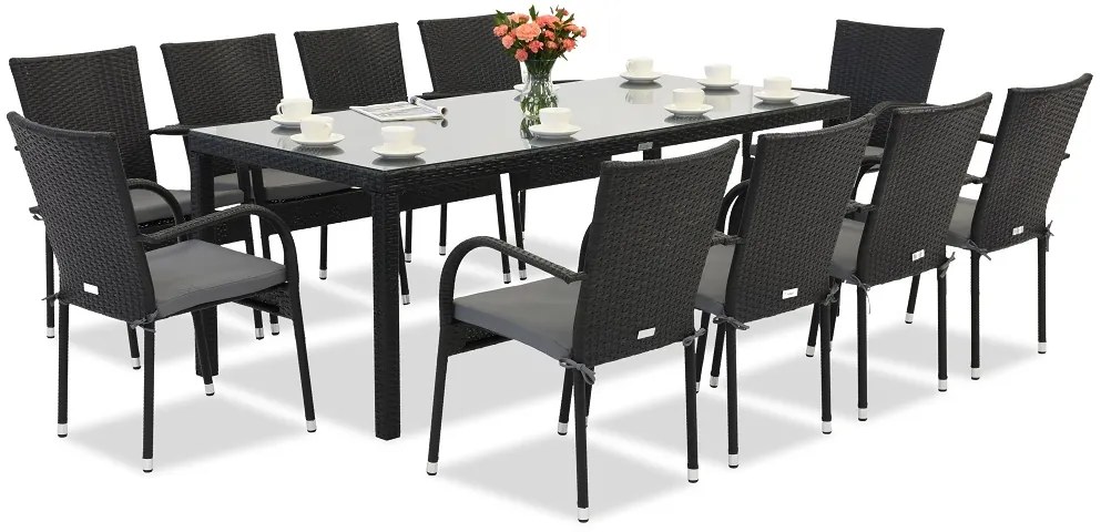 Milan technorattan tuinmeubelen voor 10 personen met grote Garden Point tafel zwart