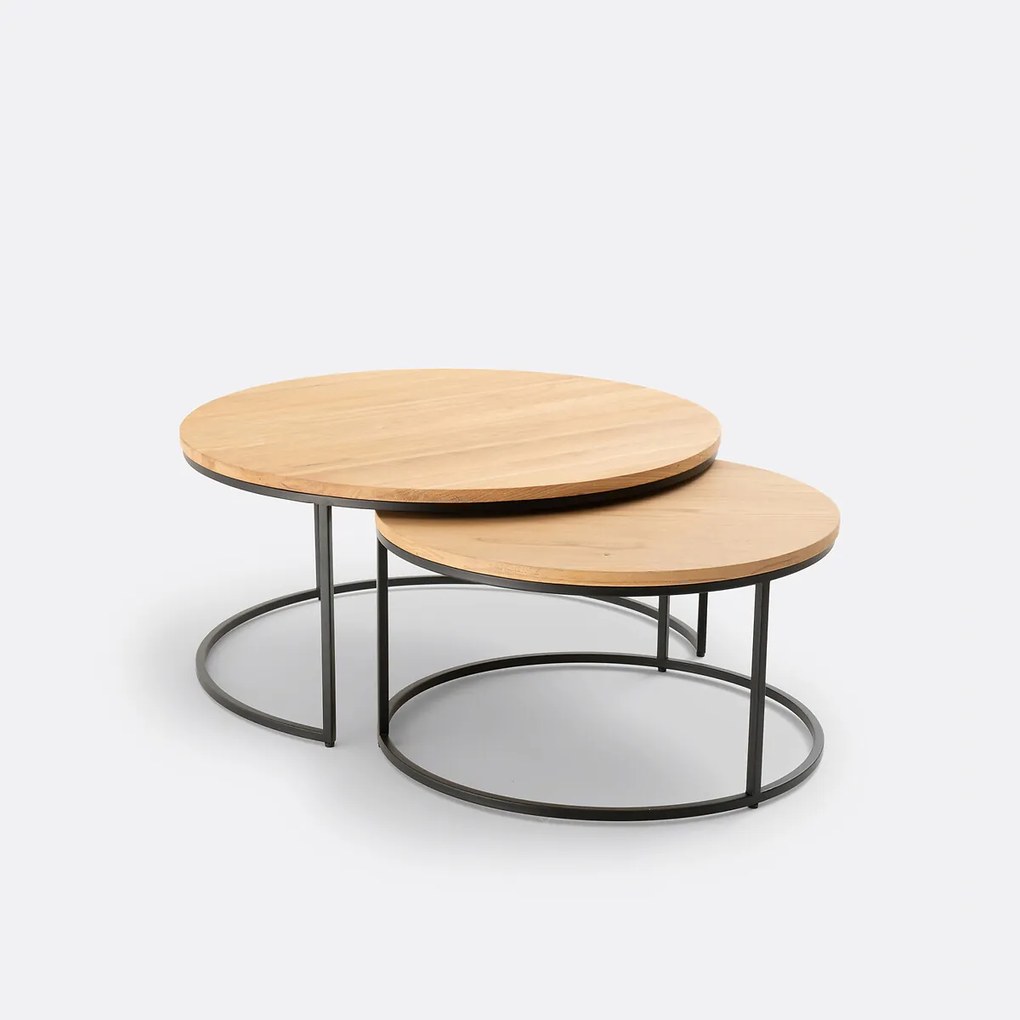 Set van 2 grote nesting salontafels, eiken blad, HIBA